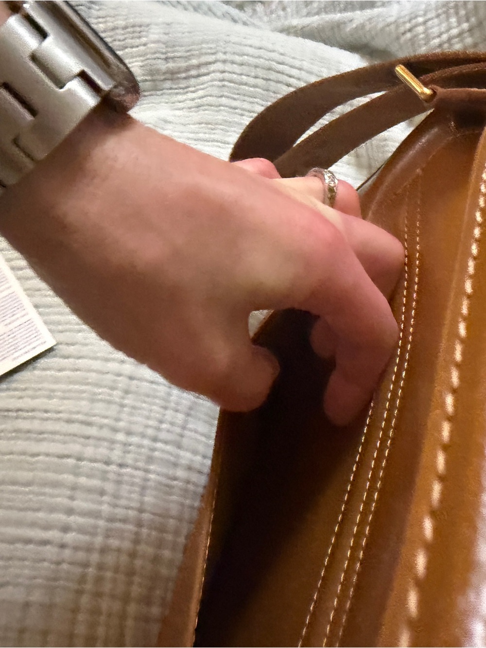 Off-White Cognac Leather Shoulder Bag with Gold Hardware - Picture 15 of 15